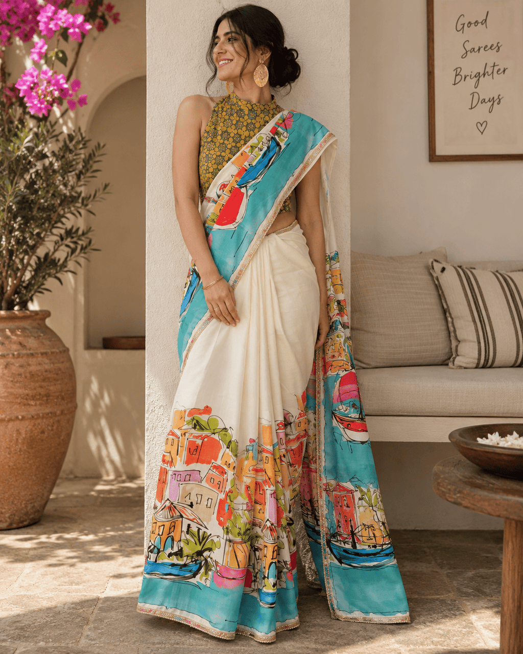 Cityscape Saree - White
