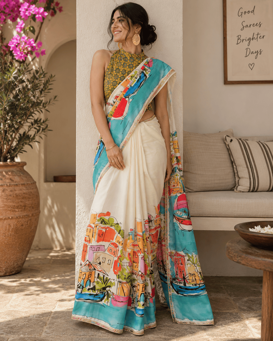 Cityscape Saree - White