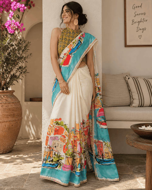 Cityscape Saree - White