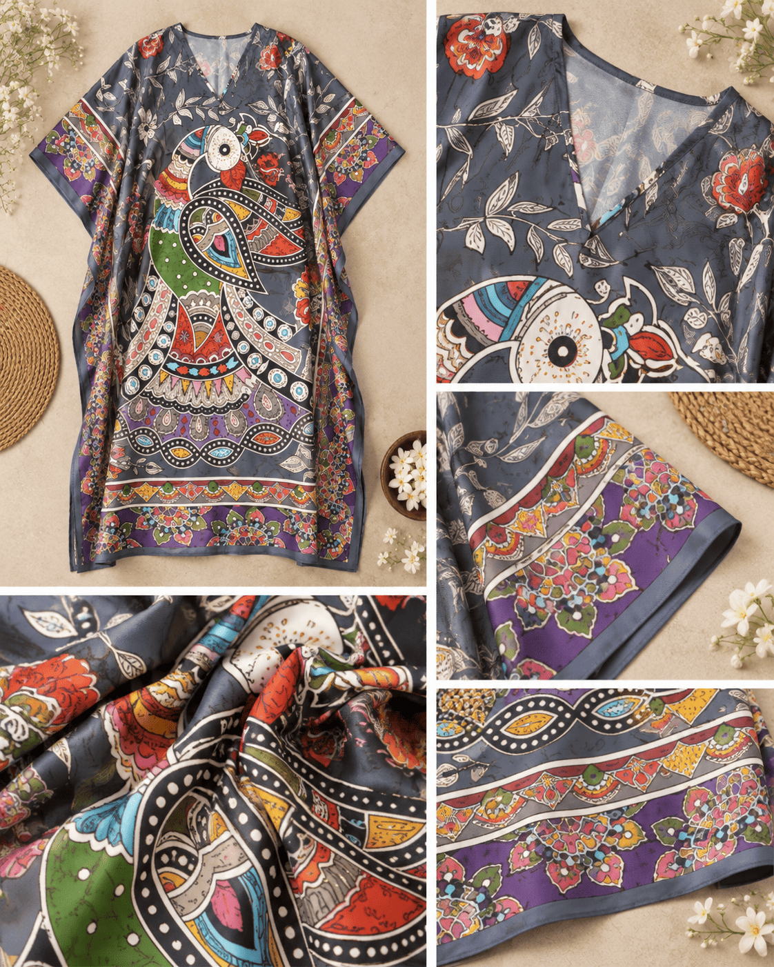Peacock Kaftan - Grey