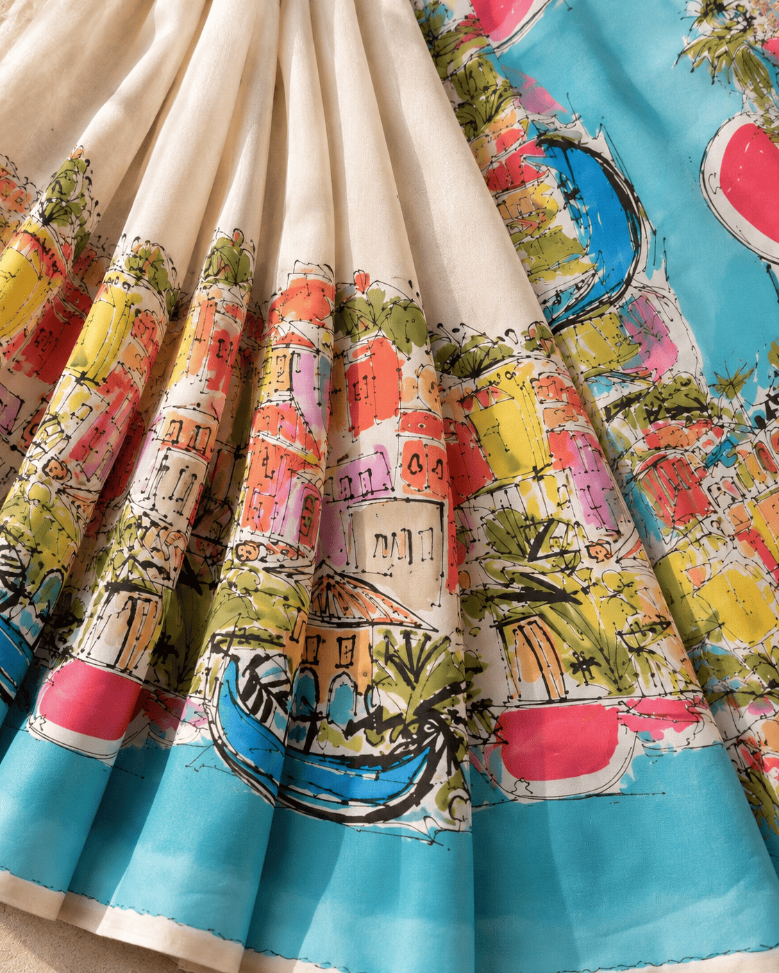 Cityscape Saree - White