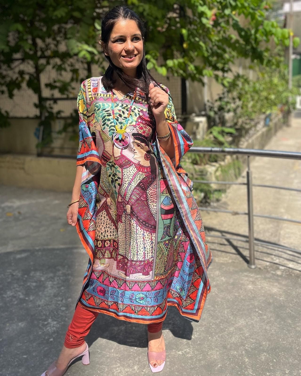 Madhubani Kaftan - Pink Tribal