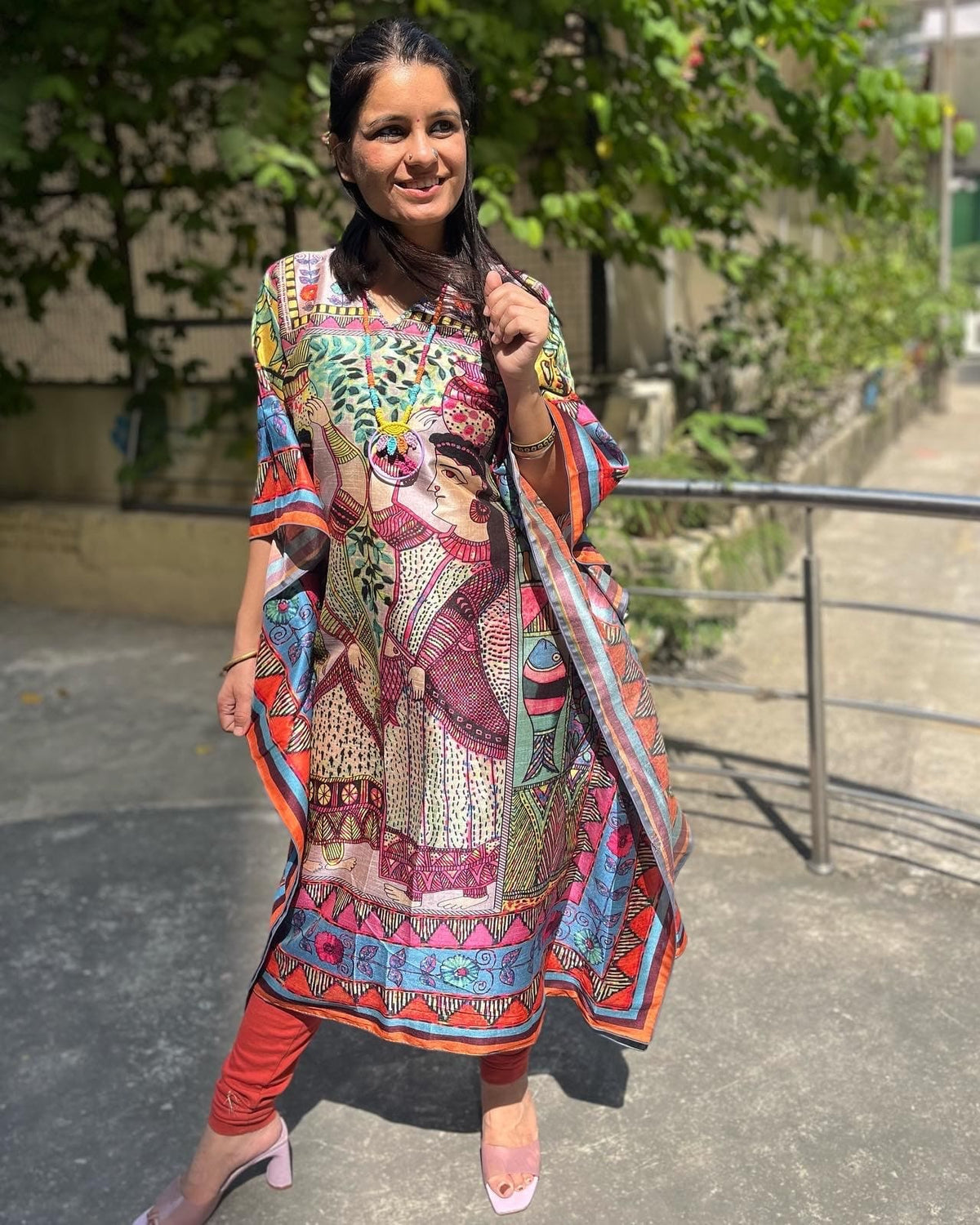 Madhubani Kaftan - Pink Tribal