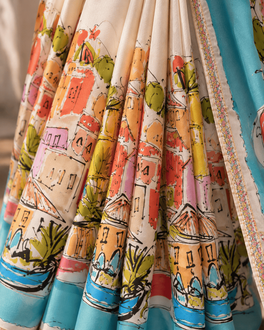 Cityscape Saree - White