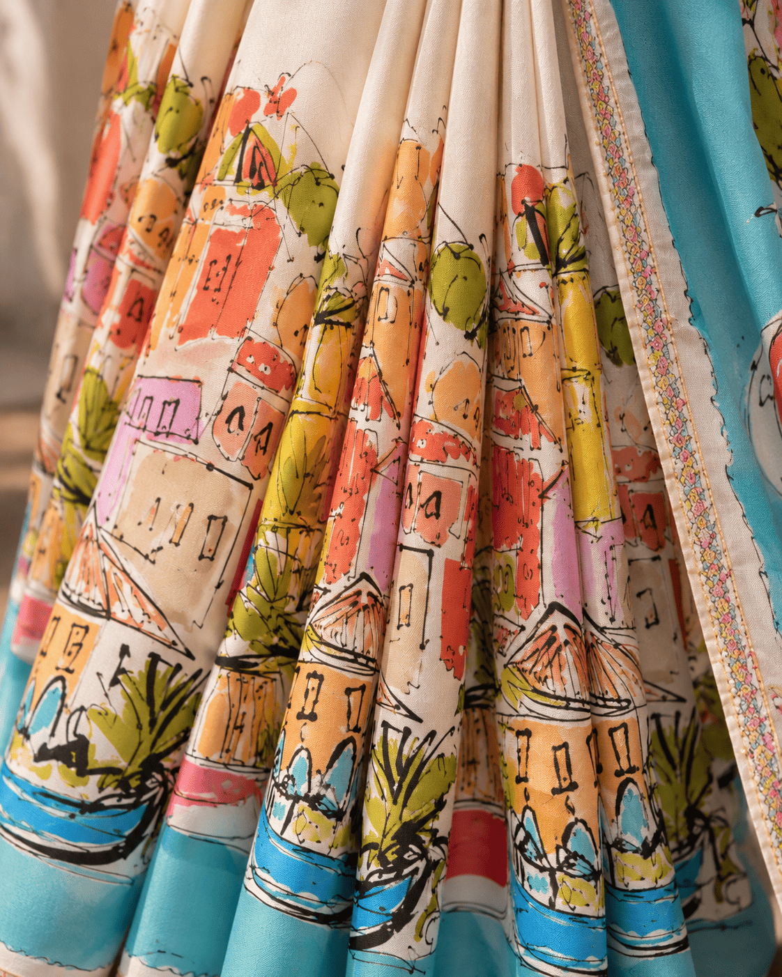 Cityscape Saree - White