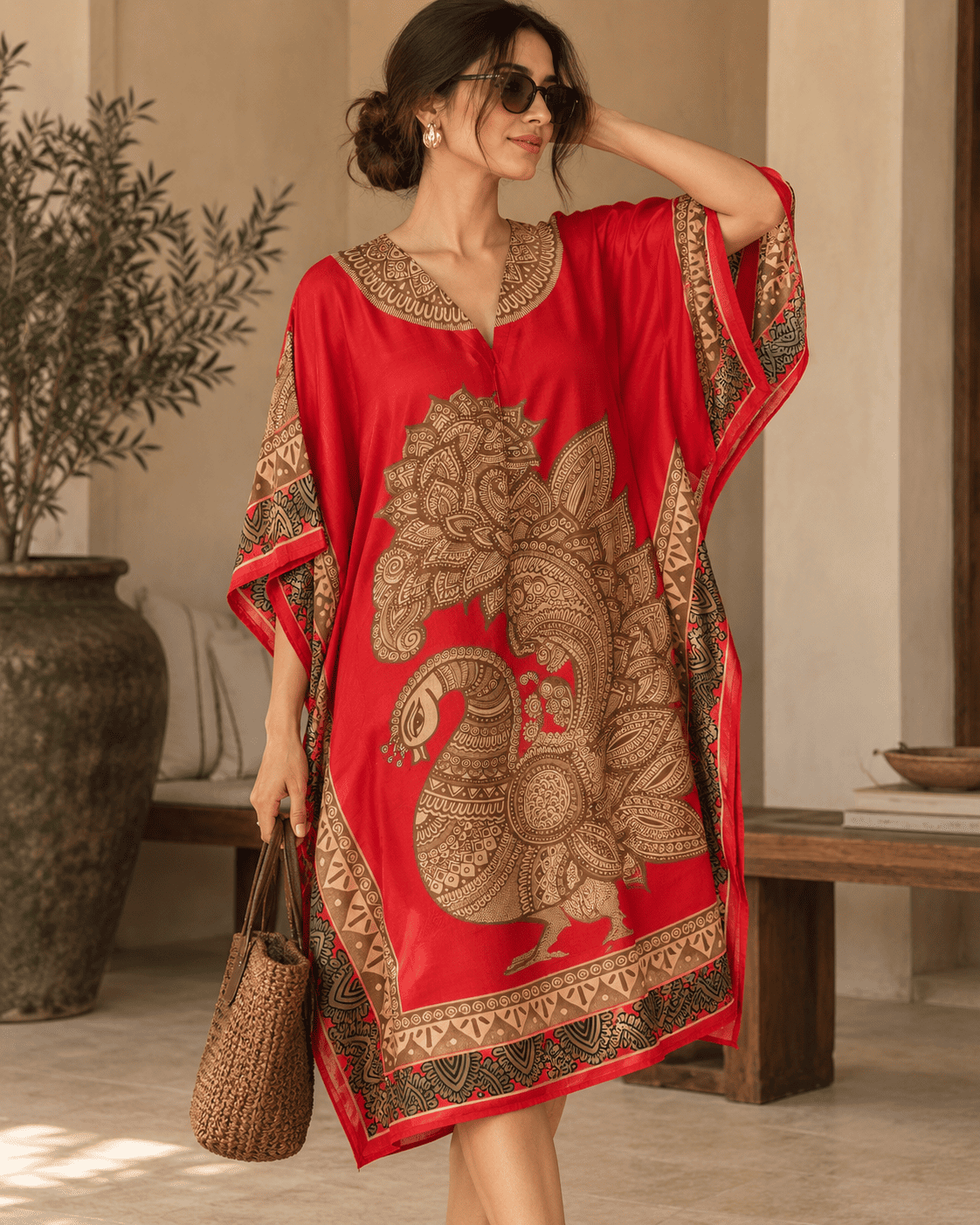 Peacock Kaftan - Red