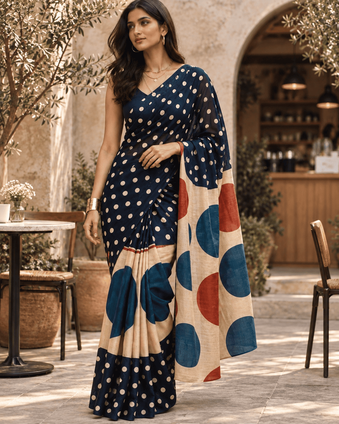 Polka Dots Saree - Blue