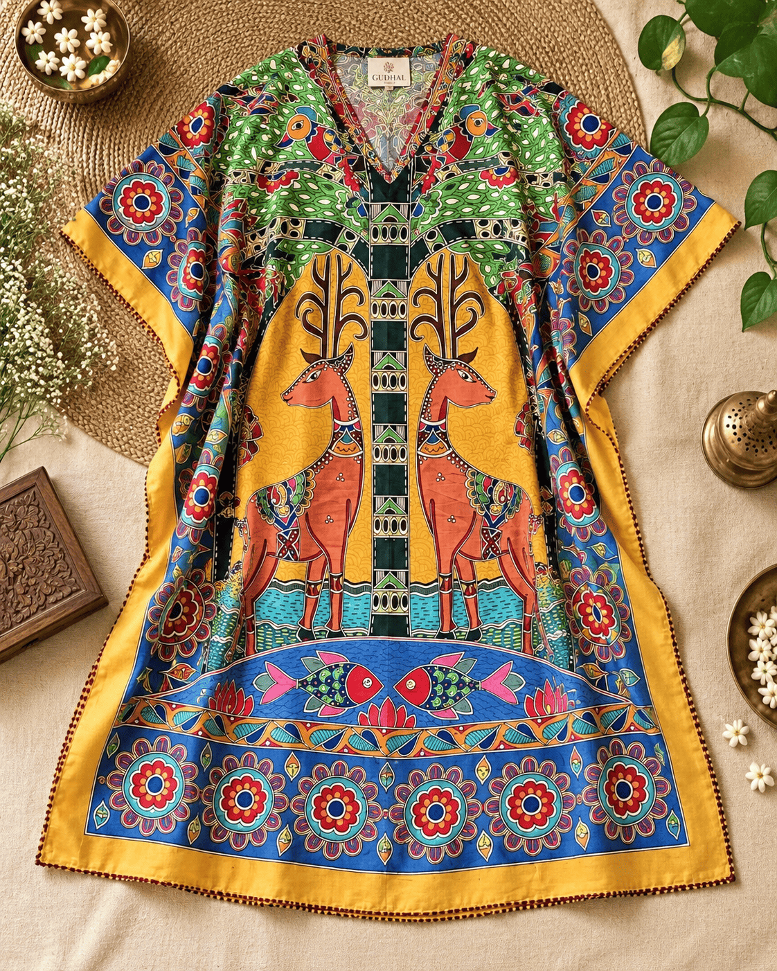 Madhubani Kaftan - Yellow Deer