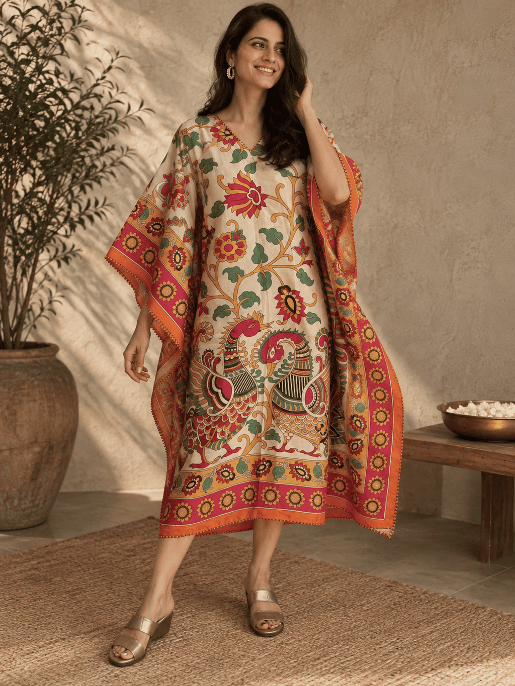 Peacock Kaftan - Beige