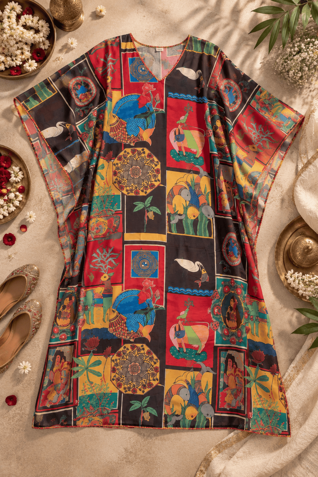 Madhubani Kaftan - Red Folk