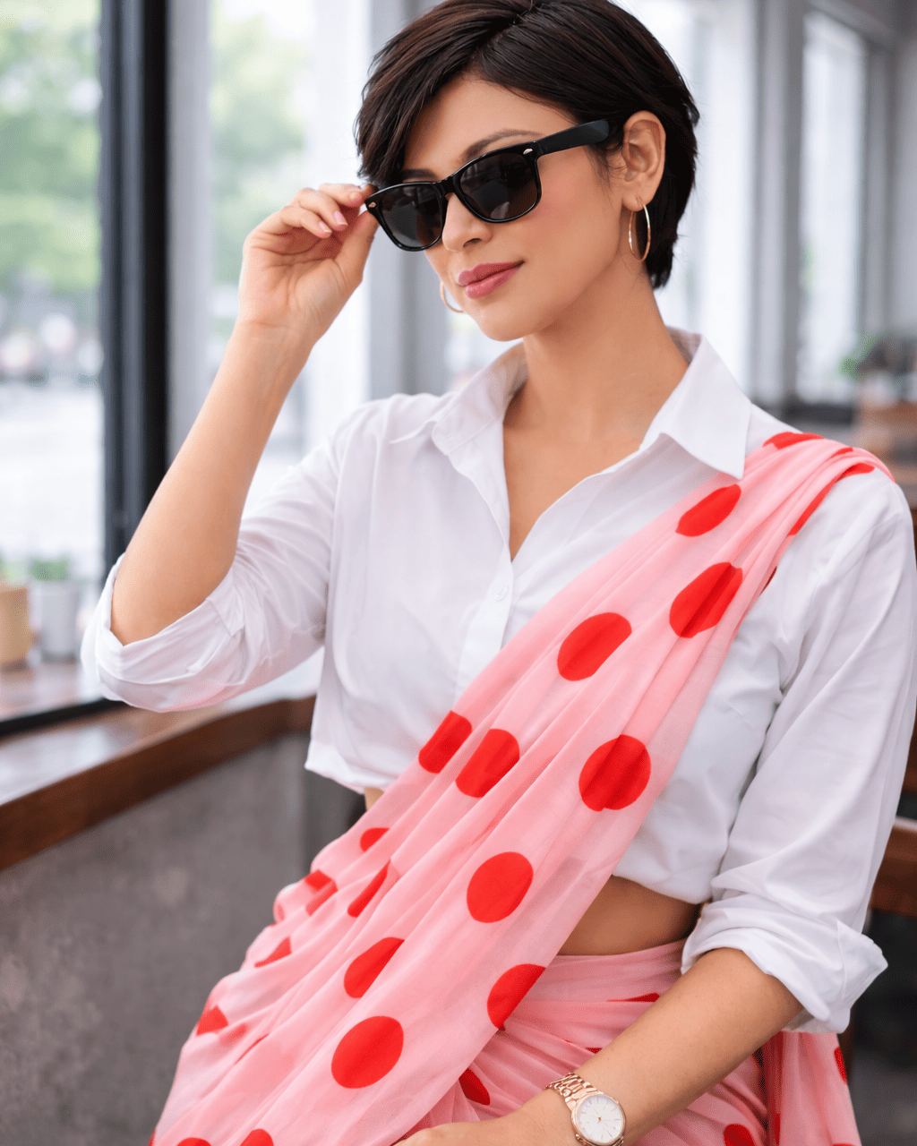 Polka Dots Saree - Red
