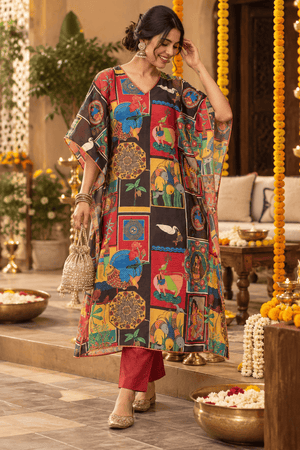 Madhubani Kaftan - Red Folk