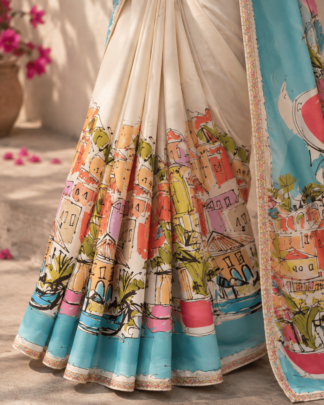 Cityscape Saree - White