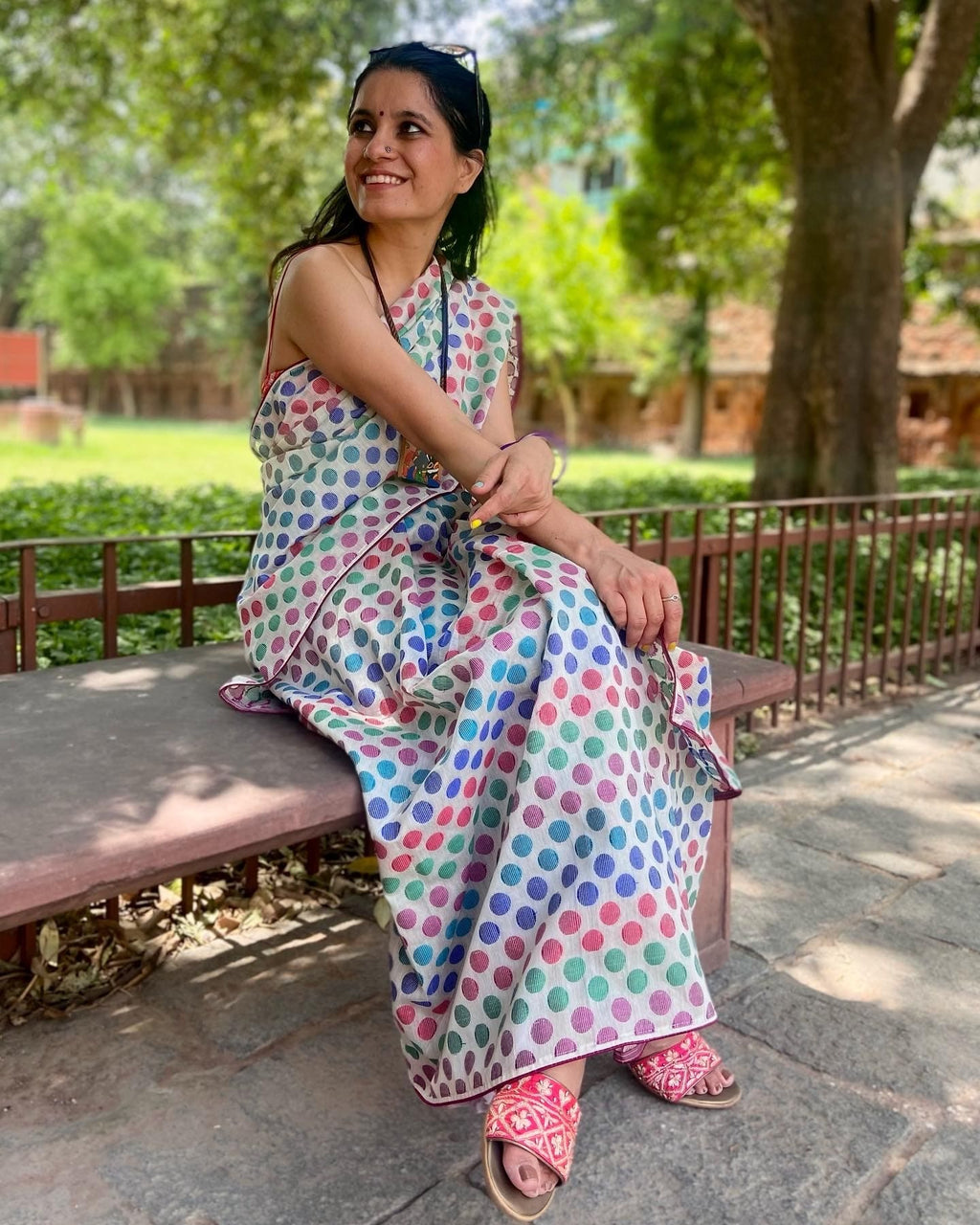 Polka Dots Saree - White