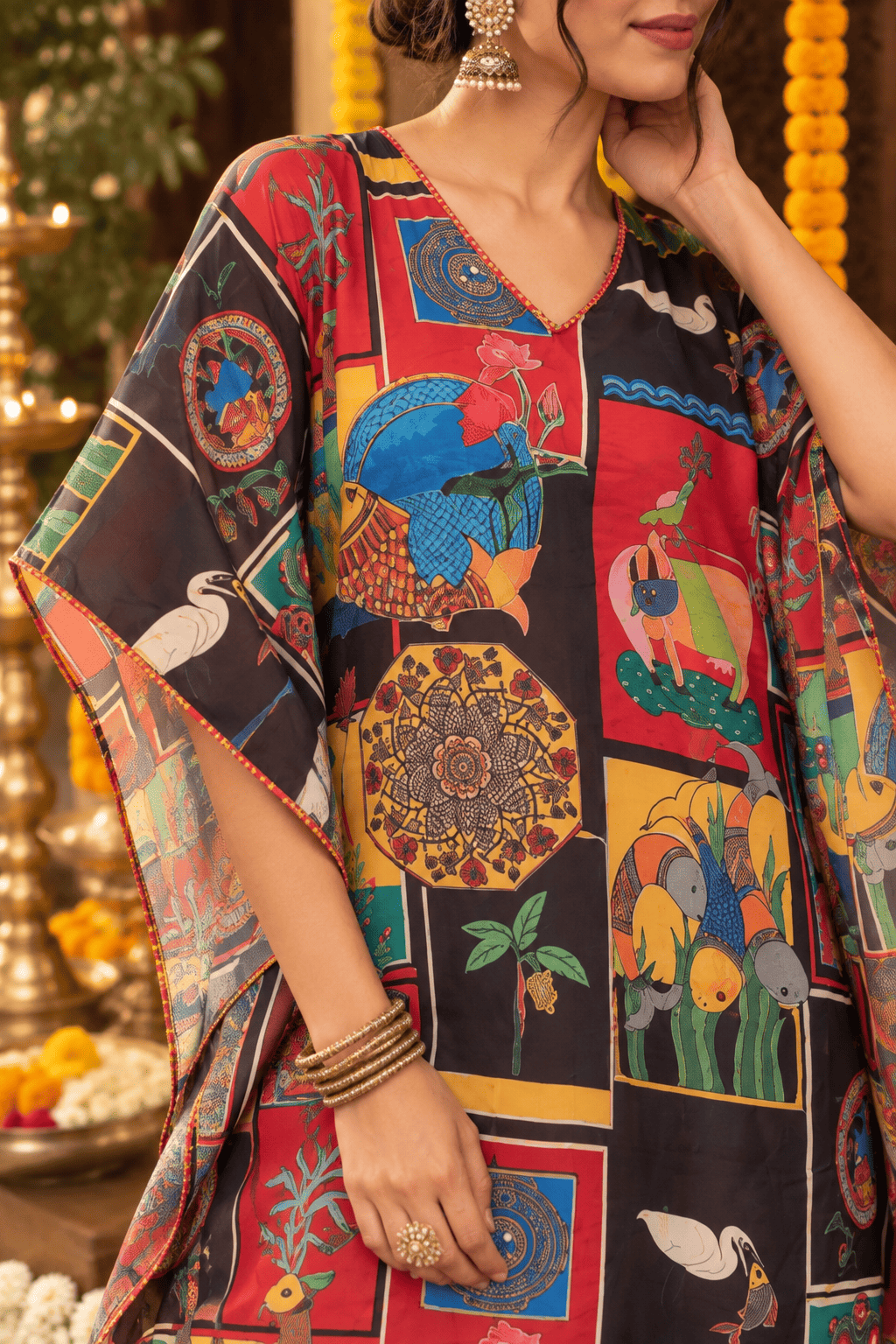 Madhubani Kaftan - Red Folk