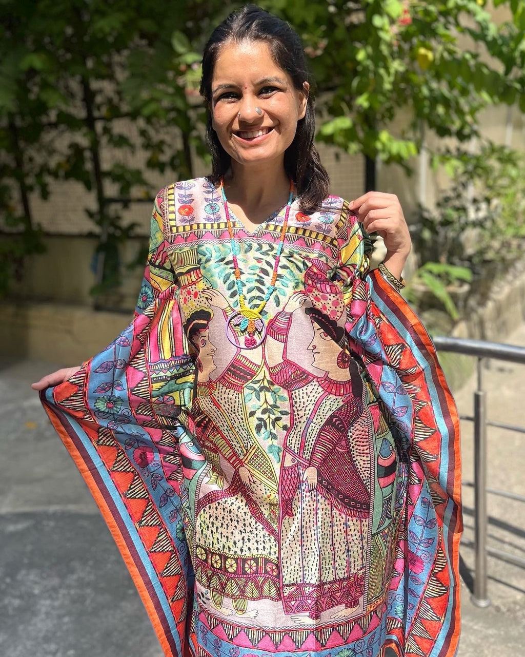Madhubani Kaftan - Pink Tribal