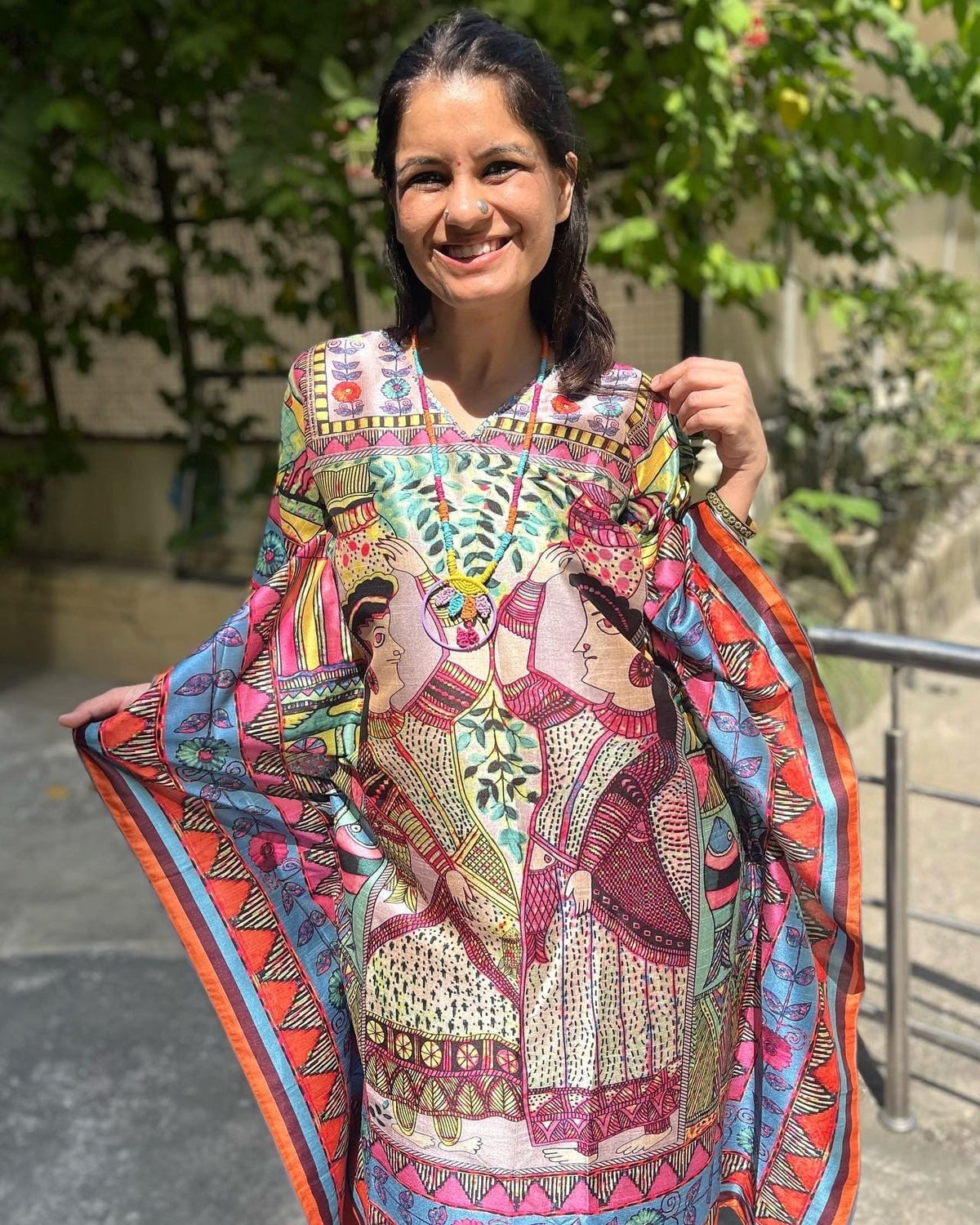 Madhubani Kaftan - Pink Tribal