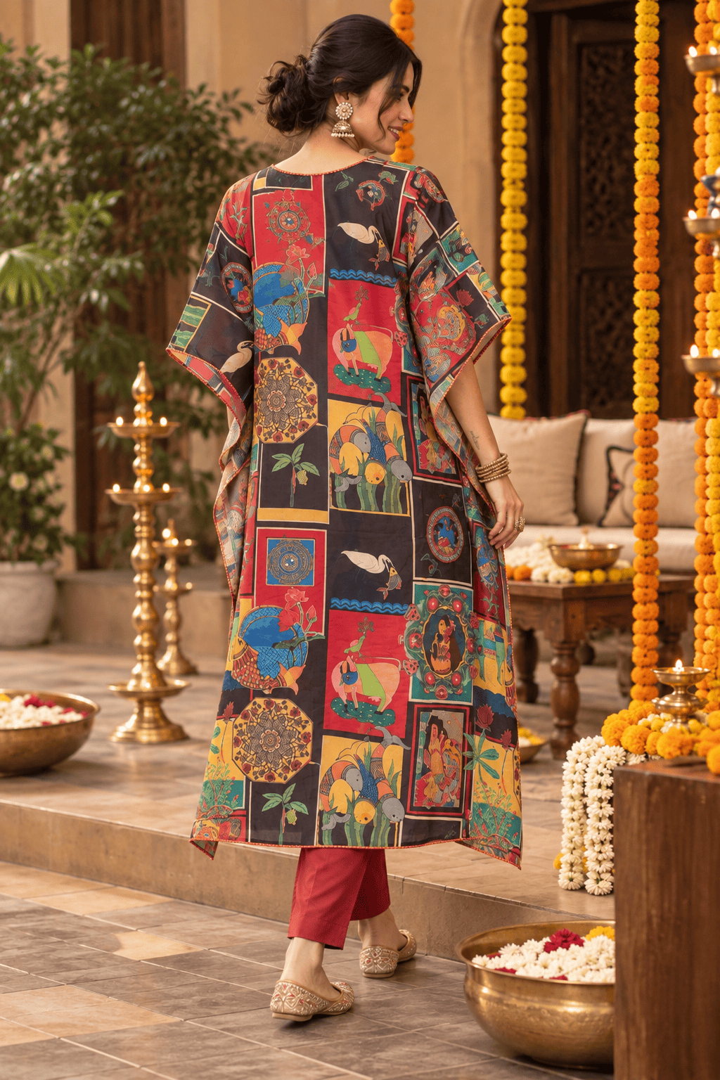 Madhubani Kaftan - Red Folk