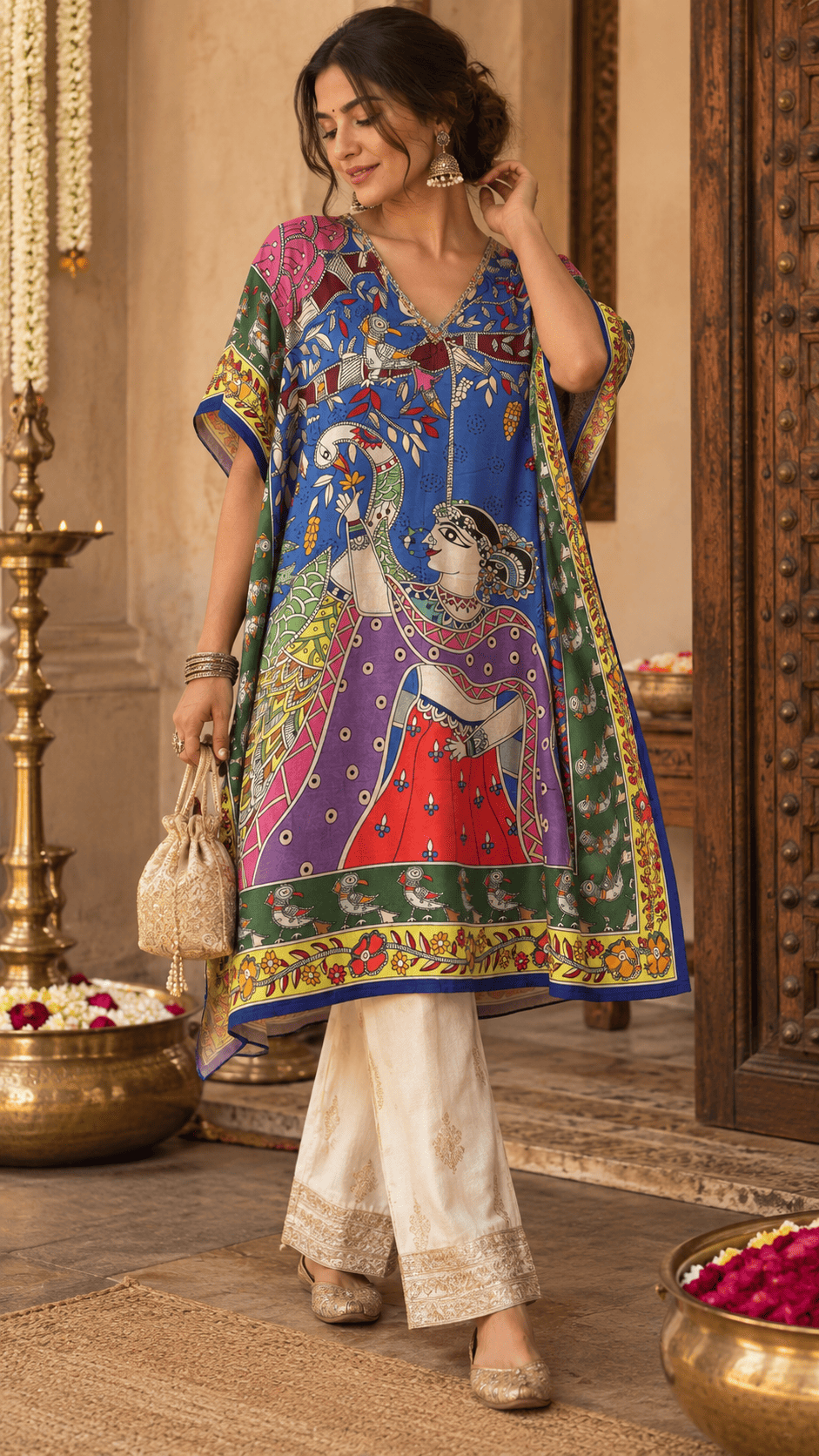 Madhubani Kaftan - Blue Radharani