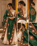 Mirror Work Dupatta - Green