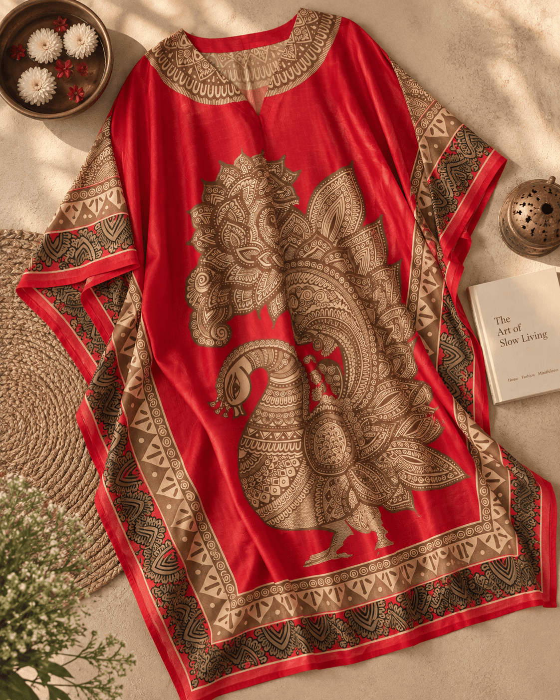 Peacock Kaftan - Red