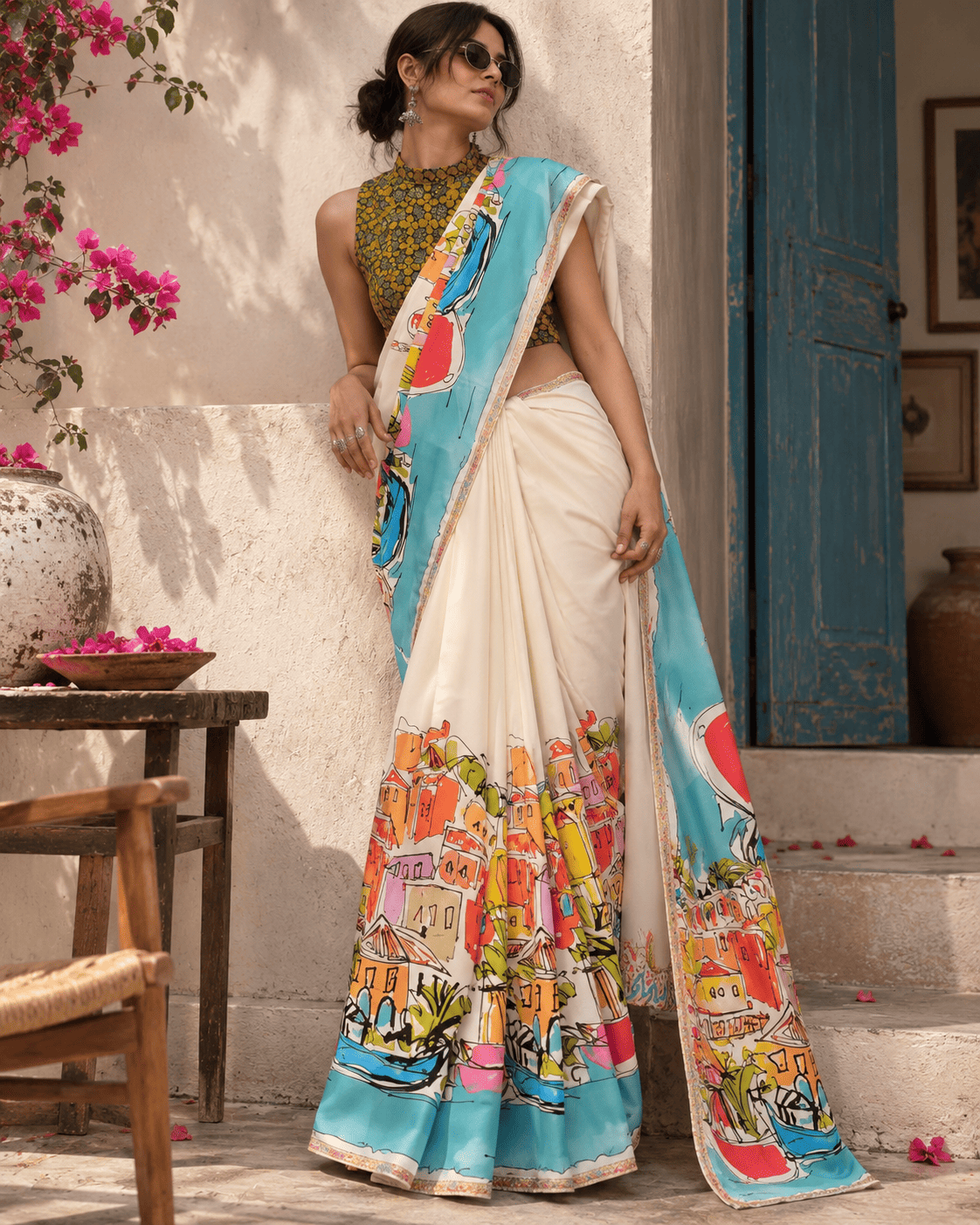 Cityscape Saree - White