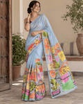 Cityscape Saree - Blue/Grey