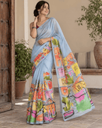 Cityscape Saree - Blue/Grey