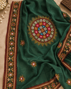 Mirror Work Dupatta - Green
