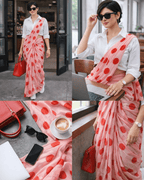 Polka Dots Saree - Red