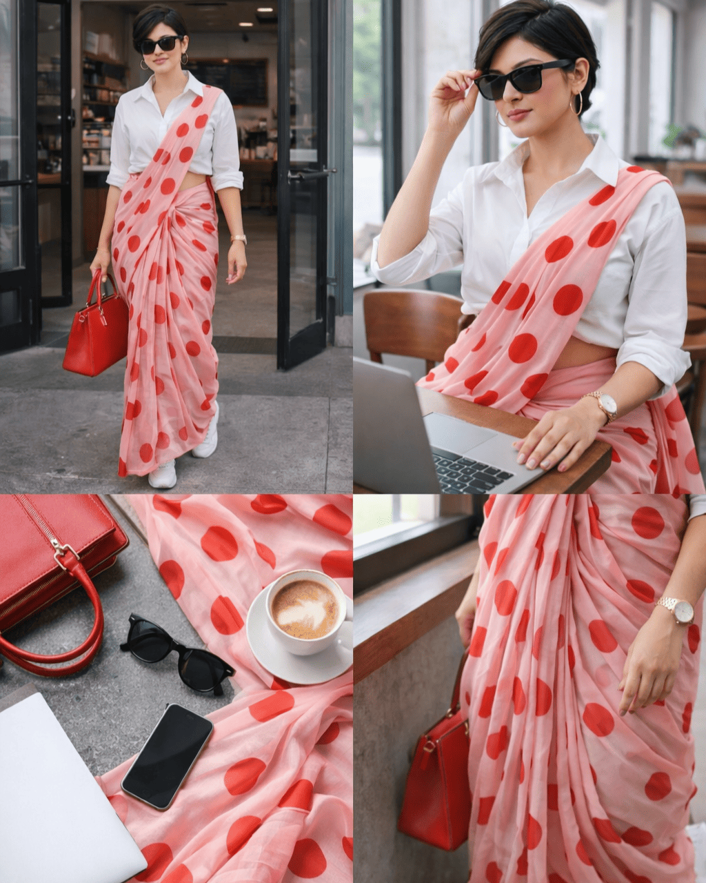Polka Dots Saree - Red