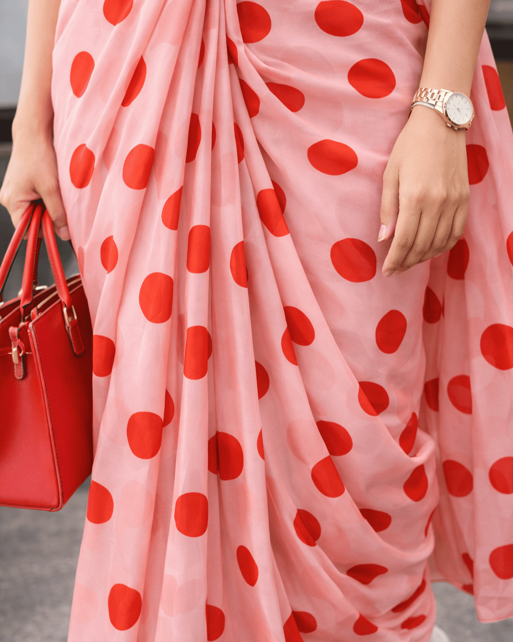 Polka Dots Saree - Red