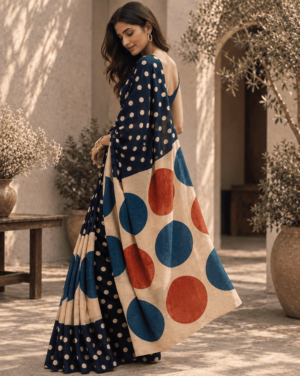 Polka Dots Saree - Blue