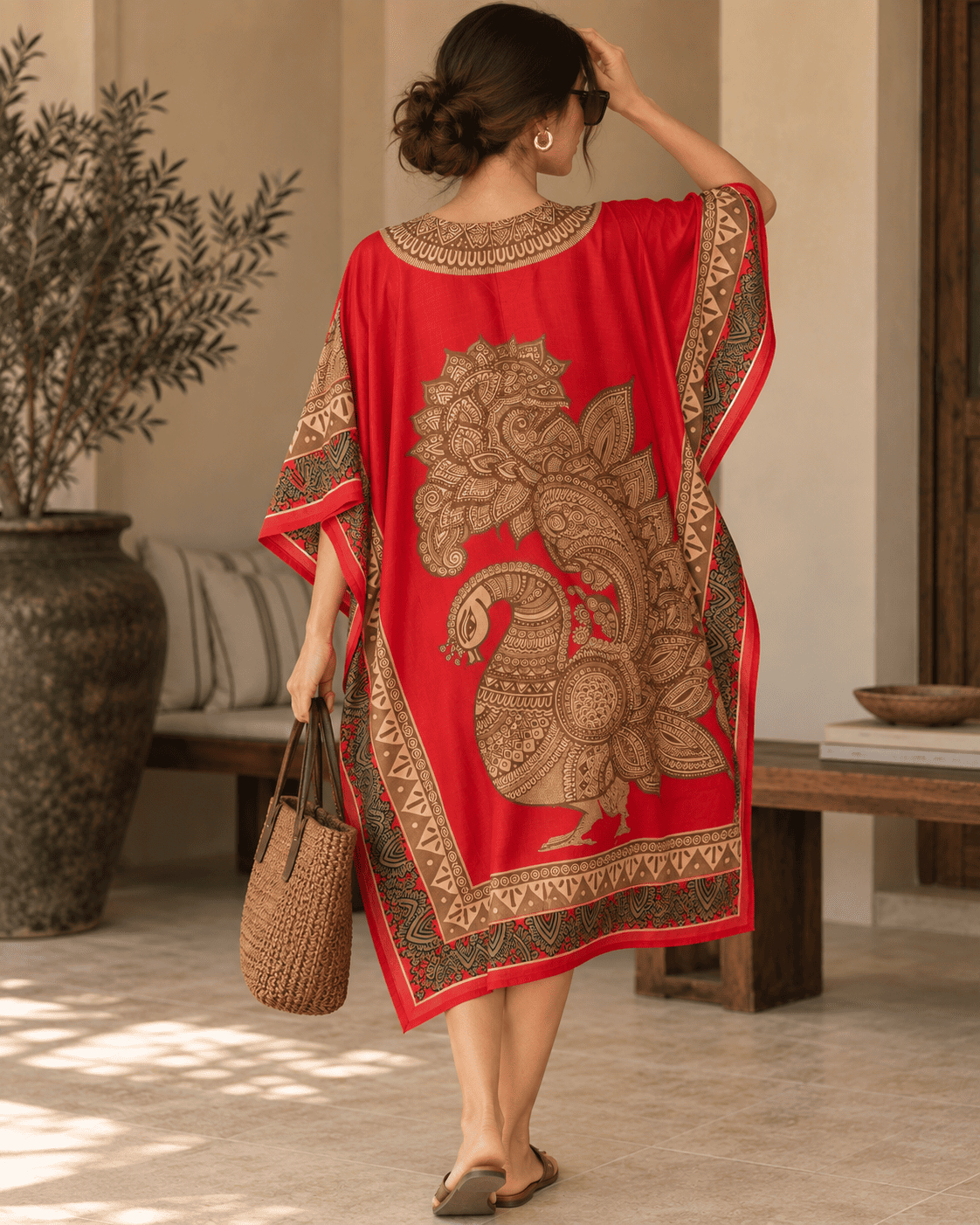 Peacock Kaftan - Red