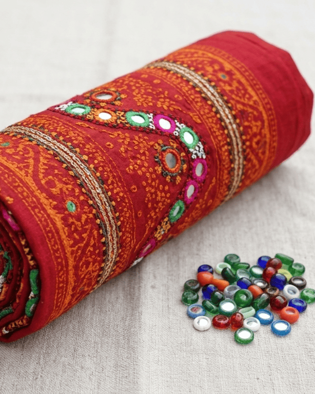 Mirror Work Dupatta - Red