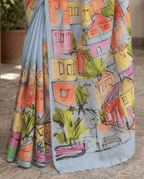 Cityscape Saree - Blue/Grey