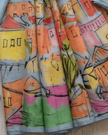 Cityscape Saree - Blue/Grey