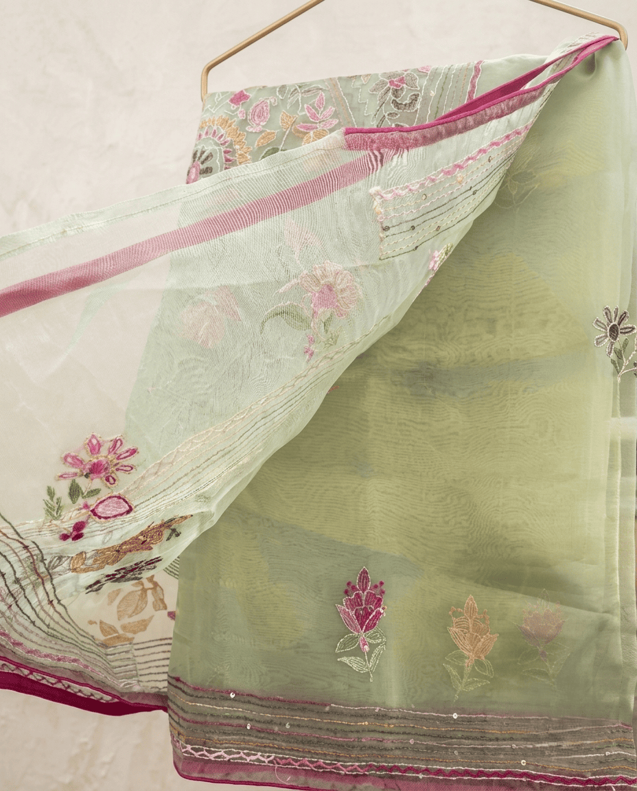 Still Meera Saree - Pista Green