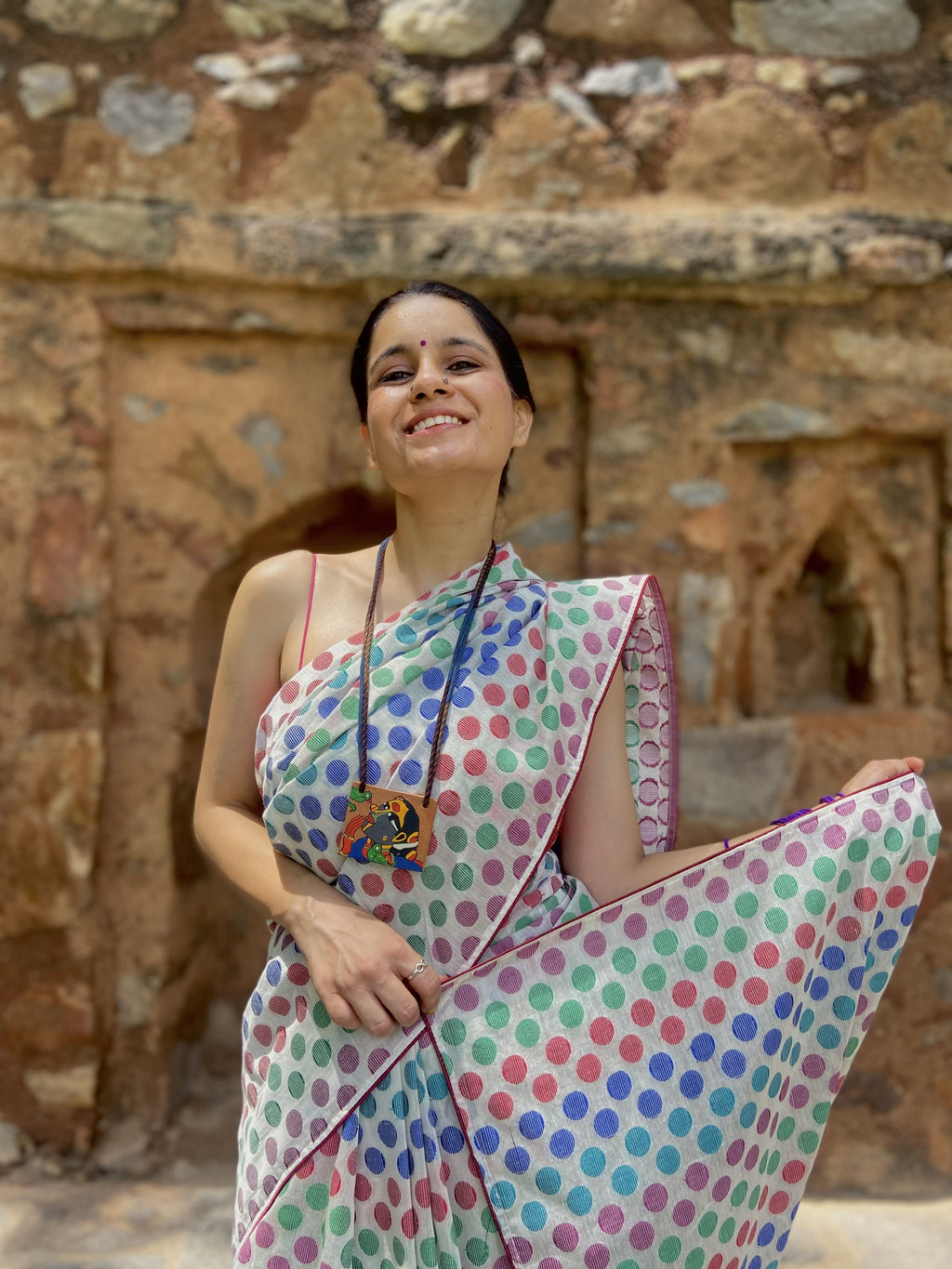 Polka Dots Saree - White
