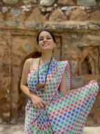 Polka Dots Saree - White