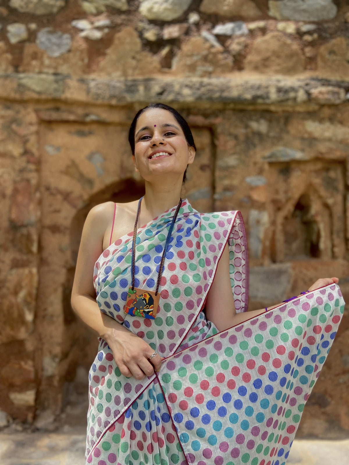Polka Dots Saree - White