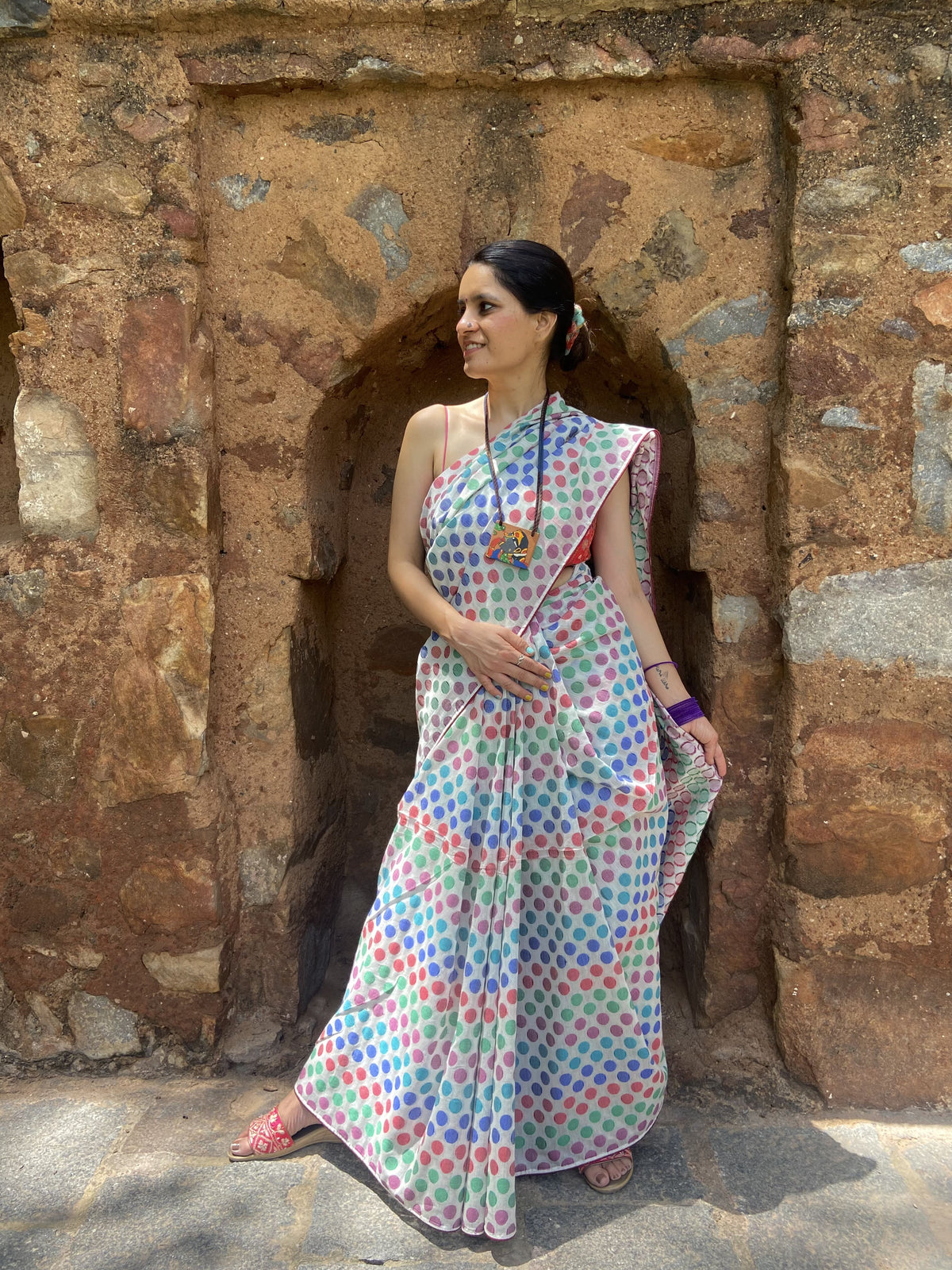 Polka Dots Saree - White