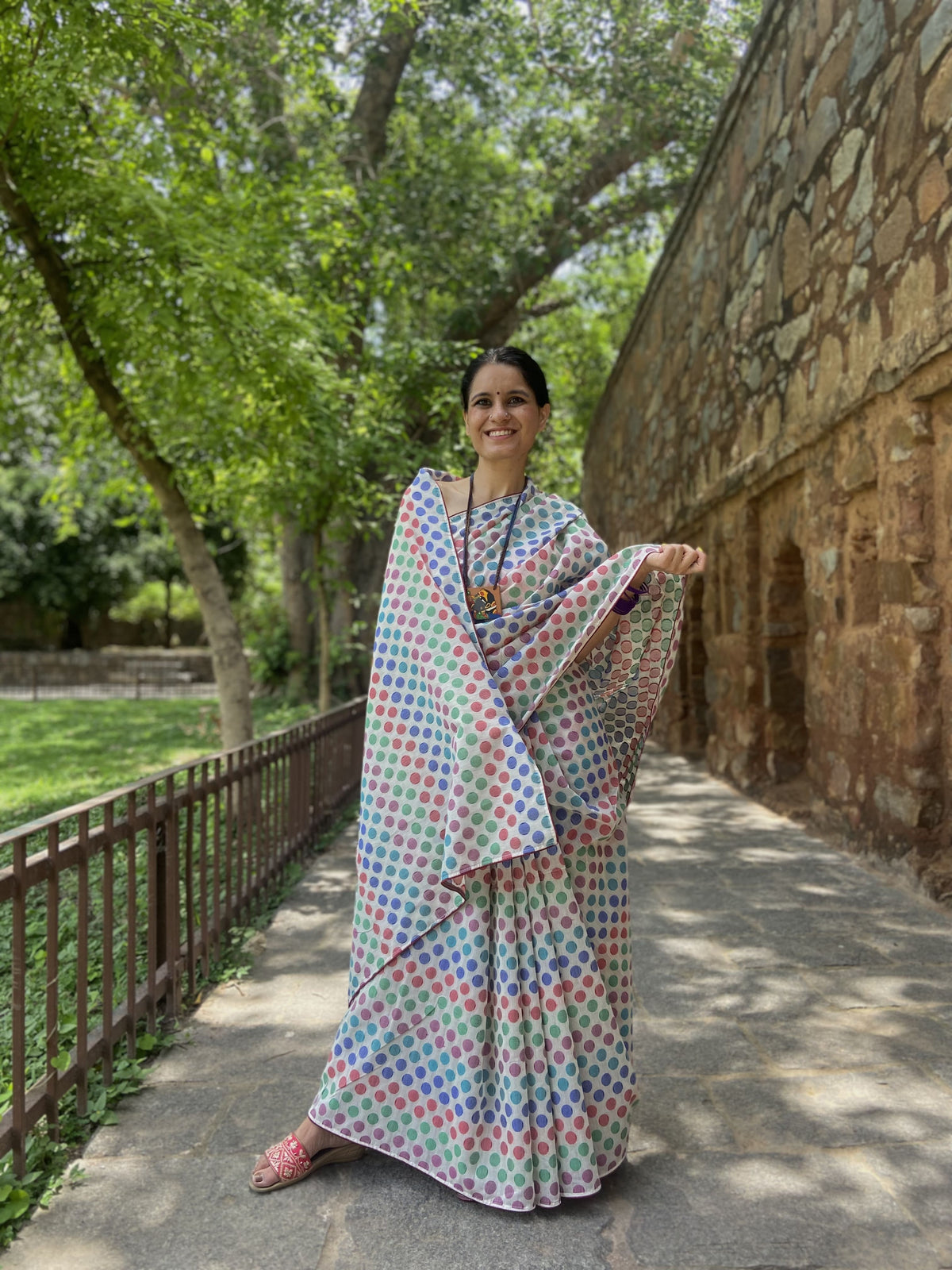 Polka Dots Saree - White