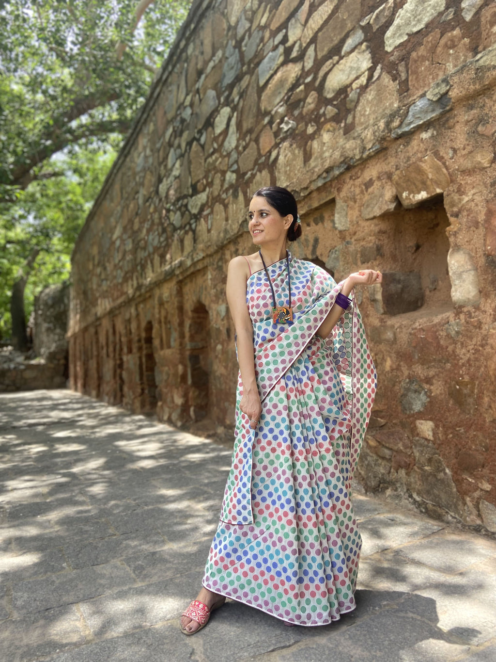 Polka Dots Saree - White