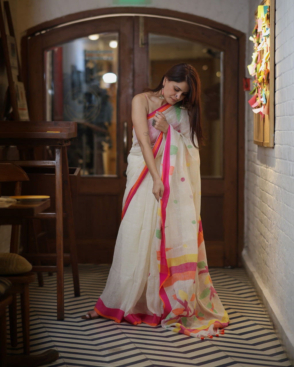 Rasbhari Saree - White