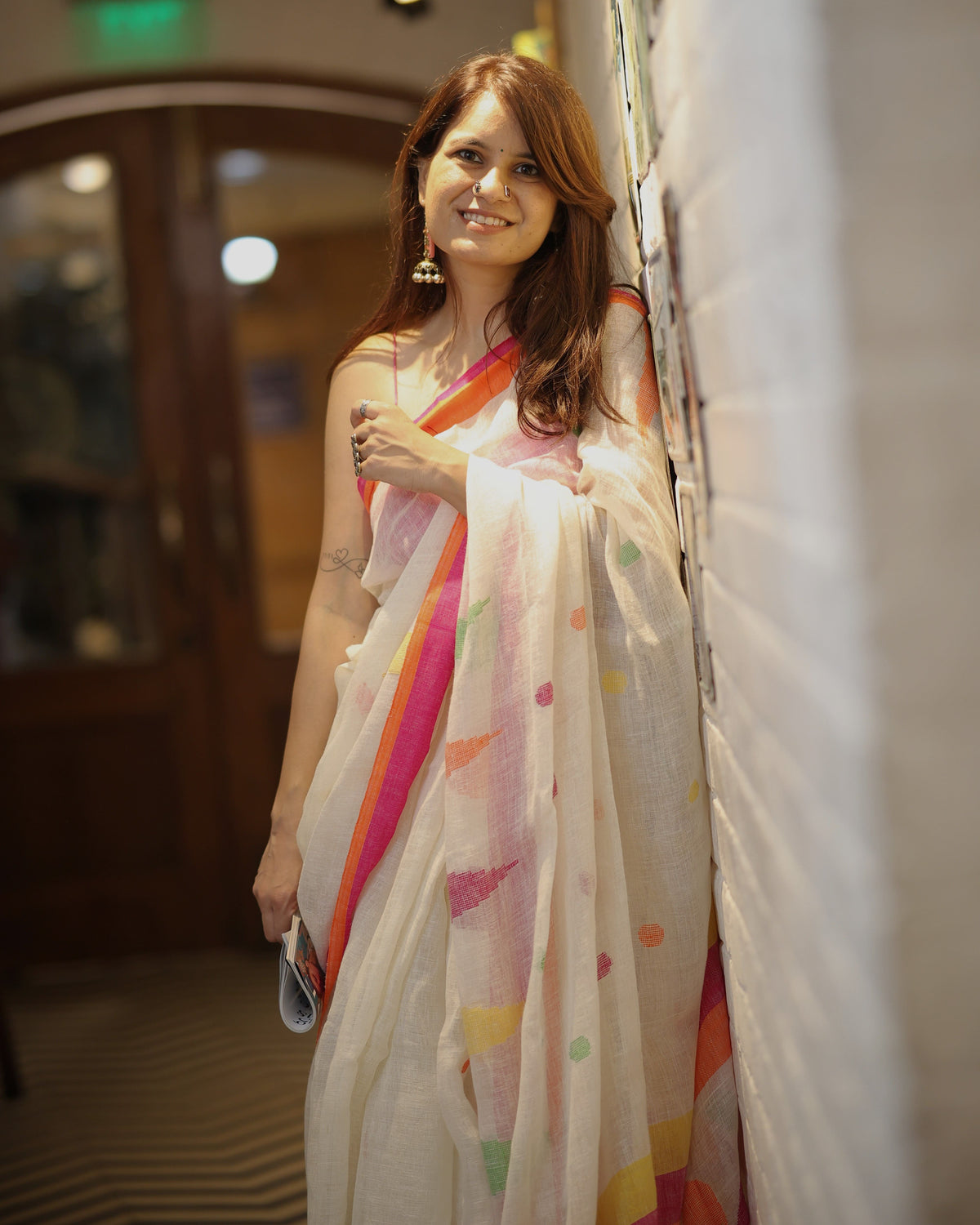 Rasbhari Saree - White
