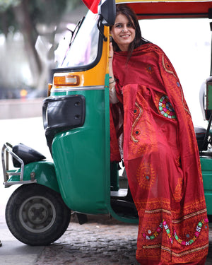 Mirror Work Dupatta - Red