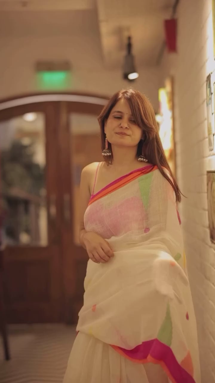 Rasbhari Saree - White
