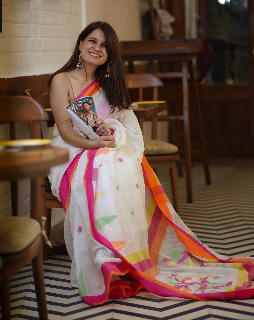 Rasbhari Saree - White