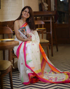Rasbhari Saree - White